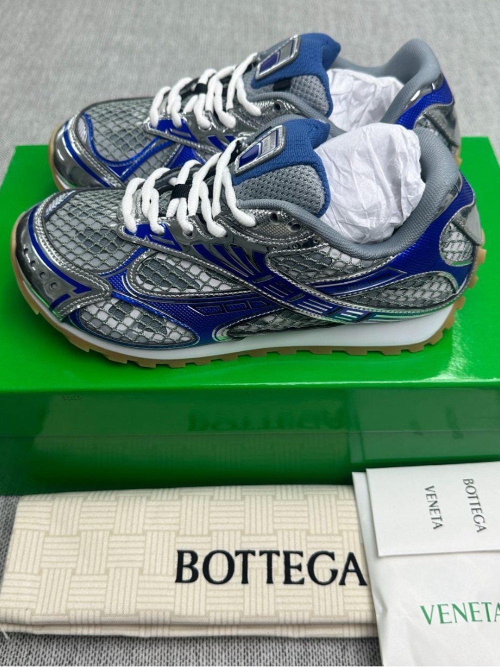 Bottega Veneta Men's Blue & Gray Mesh Runner Sneakers